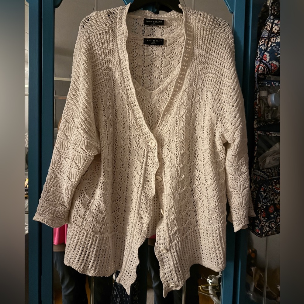 Lane Bryant Cream Scalloped Edge Knit Sweater Set
